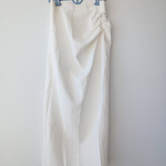 Zara White Pencil Skirt Ruched Side Slit Design | Size XS - Picture 1 of 5